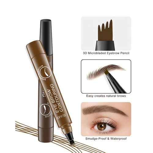 2Pcs Microblading Eyebrow Pen, 2025 Upgraded 3D Waterproof 4-Tip Eyebrow Pencil, Long-Lasting Natural Makeup Fine Stroke Magic Eyebrow Pencil Stay on All Day for Women, Gift for Beginners, Light Brown