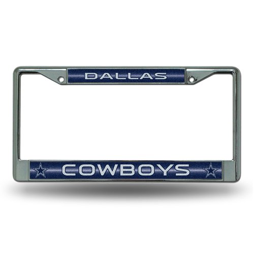 Rico Industries Dallas Cowboys Bling Chrome License Plate Frame with Glitter Accent 6 x 12.25-inches