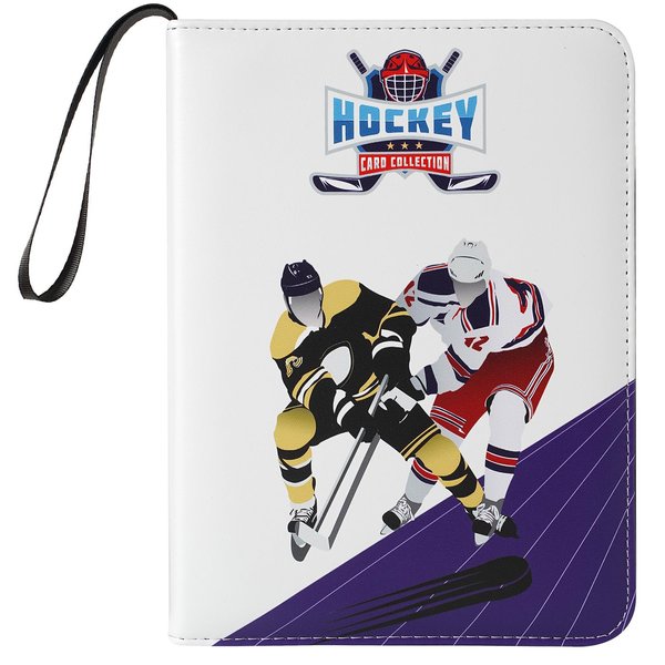 Leatherette 4 Pocket Hockey Card Album Binder Holder Pages Folder Protector for Sports Ice Hockey Trading Cards Top loading 3 Ring Zip Hockey Card Binder Album 400