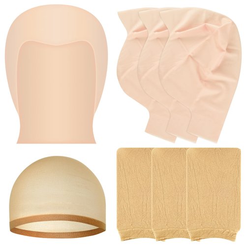 BOUBONI 2/4/6/8 Pack Halloween Bald Cap for Woman, Makeup Latex Bald Caps Nylon Bald Head Wig Cap for Halloween Party Adult (Thin, 8)