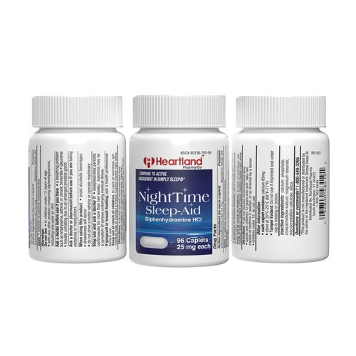 Heartland Pharma Diphenhydramine HCI 25mg Sleep Aid Caplets | Sleeping Pills for Adults Extra Strong | Sleep Aid Diphenhydramine | Natural Sleeping Aids for Adults (96 Count)