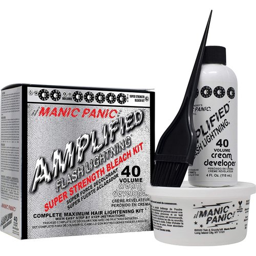 MANIC PANIC Flash Lightning Hair Bleach Kit - 40 Volume Developer + Bleach Powder Hair Lightener For Dark Hair + Lifting up to Seven Levels - Vegan And Cruelty Free