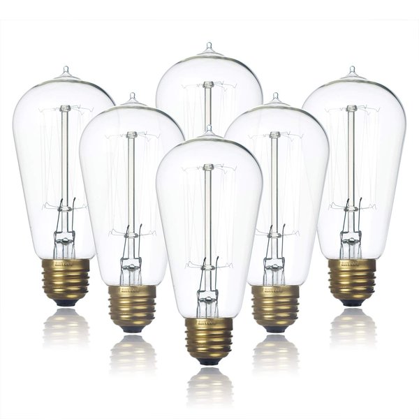 Jslinter 6-Pack Edison Light Bulb, Warm White 2200K Old Fashioned Incandescent Light, 60 Watt Dimmable ST58 Antique Vintage Style Light, Clear Glass e26 Base(60w/110v)