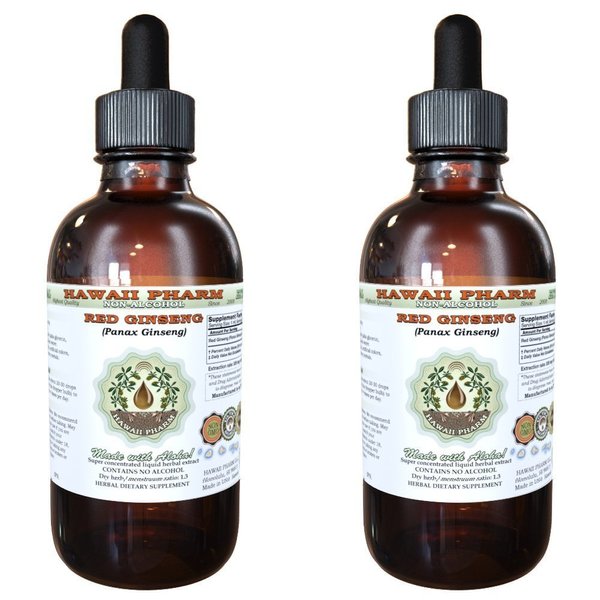 Hawaii Pharm Red Ginseng Alcohol-Free Liquid Extract, Organic Red Ginseng (Panax Ginseng) Dried Root Glycerite Natural Herbal Supplement, USA 2x4 fl.oz