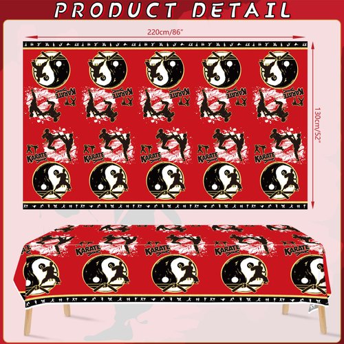 Obussgar 4 Pcs Karate Party Tablecloths, Karate Party Supplies, Rectangular Karate Themed Plastic Table Covers for Boys Girls Karate Birthday Party Decoration - 51 x 86 Inch