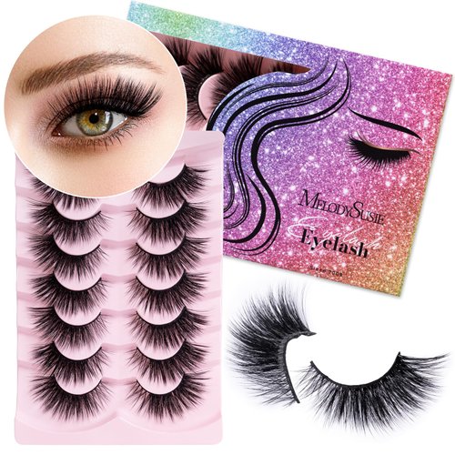 MelodySusie 7 Pairs Cat Eye Lashes 16mm Fluffy Dramatic Fox Eye Lash Strips That Look Like Extensions 5D Full volume False Eyelashes, No Lash Glue Included (F40)