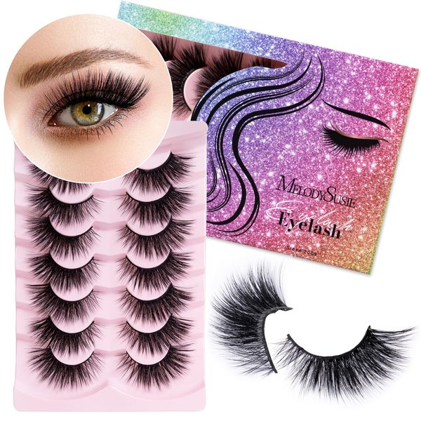 MelodySusie 7 Pairs Cat Eye Lashes 16mm Fluffy Dramatic Fox Eye Lash Strips That Look Like Extensions 5D Full volume False Eyelashes, No Lash Glue Included (F40)