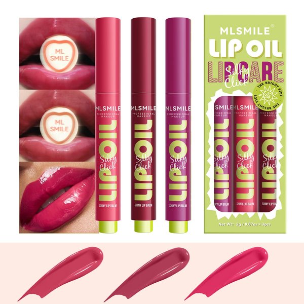 hadutrek 3 PCS Click Lip Gloss Pen For Women Plumping Lip Stain Color Changing Waterproof Long Lasting Jelly Tinted Lip Balm Hydrating Lip Oil For Dry Lips