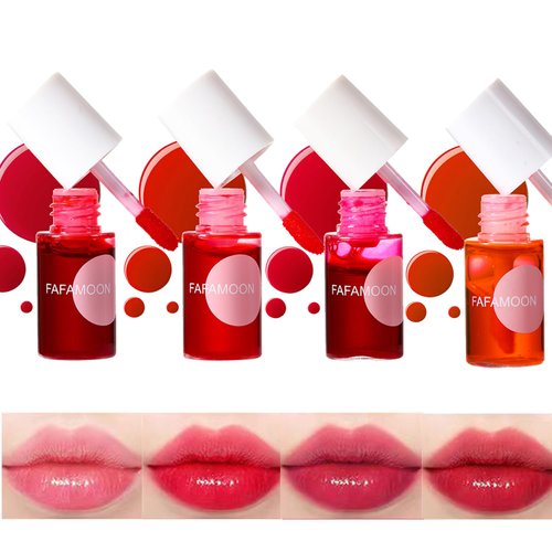 Bekoeen 4PCS Lip Stain,FAFAMOON Long Lasting Lip Gloss,Moisturizing Lip Gloss,Non Sticky Lip Stain Set,Non Sticky Lip and Cheek tint,Korean Lip Gloss,Natural Mini Liquid Water Tint