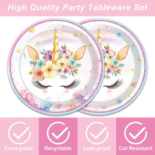 40Pcs Unicorn Party Supplies 20 Plates + 20 Napkin Unicorn Birthday Party Decorations (Unicorn)