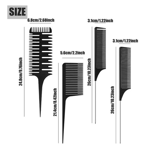 Fox Baby Hair Styling Comb,Highlighting Professional Styling Comb Metal Rat Tail Teasing Comb Dyeing Comb Foiling Comb for Home Hairstylist Barber Styling Weaving (4 Pcs Black)