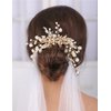 Teyglen Gold Leaf Wedding Hair Comb Pearl Bride Wedding Hair Comb Bridal Rhinestone Hair Piece Flower Hair Accessories Dainty Headpiece for Women Girls