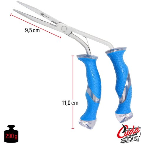 Cuda 9-Inch Pistol Grip Needle Nose Fishing Pliers with Integrated Crimper and Titanium, Fluorocarbon and Mono Cutters, Blue, (18096)