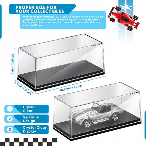 Singhoow 4 Pcs Clear Model Cars Display Case 4.17 x 1.81 x 1.81 Inches Fit for 1/64 Scale Acrylic Display Case Vehicles Toy Storage Collectors
