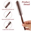 Small Round Hair Brush for Blow Drying, 1 Inch Mini Quiff Roller Brush with Pear Wood Handle and Ball Tip Nylon Bristles, Curling Brush Styling Brush for Women and Men's Beard
