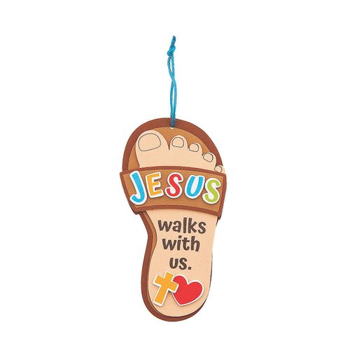 Fun Express Jesus Walks with Us Sandal Craft Kit - Set of 12-6" X 3" - Personalized Sandal Crafts for Sunday School - Educational Religious Crafts for Kids - Vbs Vacation Bible School Supplies/Decor