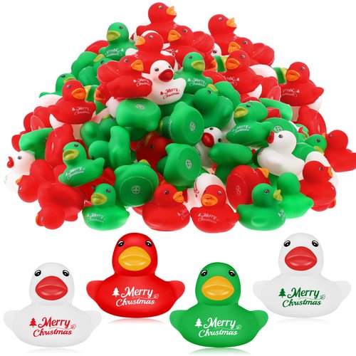 Junkin Mini Christmas Rubber Ducks 1.57 Inch Small Rubber Ducks in Bulk X-mas Rubber Ducks for Christmas Birthday Party Favors Decor Bathtub Classroom Exchange Prizes(200 Pcs)