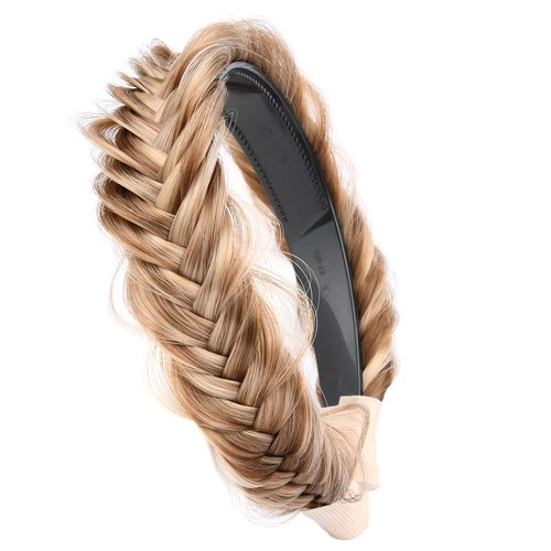DIGUAN Headband Synthetic Hair Plaited Headband Braid Braided With Teeth Hair Band Accessories for Women Girl Width 1 Inch (W-Highlighted)