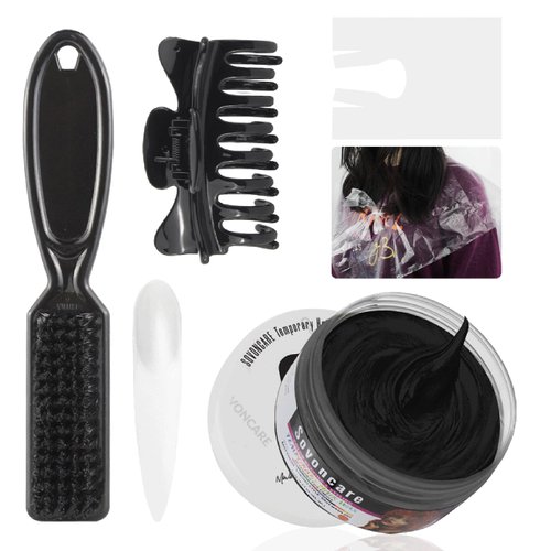 SOVONCARE Black Hair Wax Color, Temporary Hair Color Wax Kit, Color Hair Wax Hair Paint Wax Colored Hair Wax with Hair Brush Claw Clips 4.23 Oz, Halloween Cosplay Party Christmas for Women & Men Kid