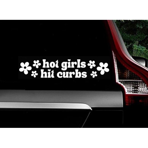 H-TRADINGS Hot Girls Hit Curbs Decal White Glossy Vinyl Sticker 9 X 2 Inches Cars,Windows, Tablet,Skateboard Snowmobiles,Trucks,Vans,Walls,Laptop