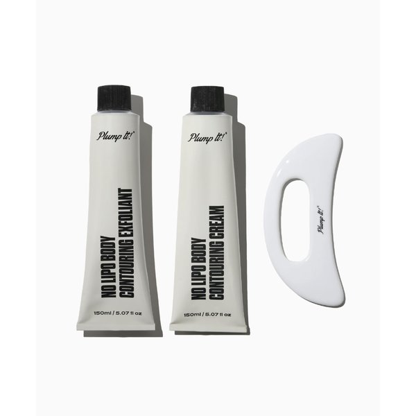 Plump It! No Lipo Body Contouring Kit | Slimming & Smoothing Body Exfolaint & Cream | Ceramic Gua Sha