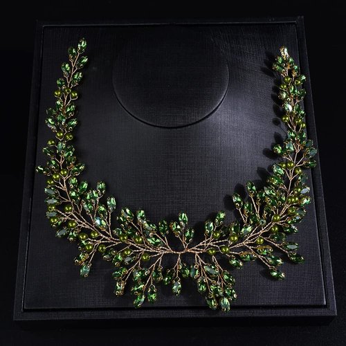 JWICOS Crystal Bridal Headpiece Wedding Headband for Brides Pearl Hair Vine Rhinestone Hair Accessories for Women (Green)