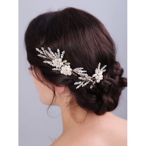 Teyglen Bridal Crystal Pearl Hair Pins Gold Rhinestone Pearl Wedding Hair Pins Clips Hair Accesso...