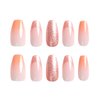 BAOYAALIN Orange Ombre Press on Nails Short Medium Coffin Fake Nails with Glitter Design Glue on Nails for Women Girls Acrylic Ballerina False Nails Stick on Nails Press on Nail for Wedding 24Pcs
