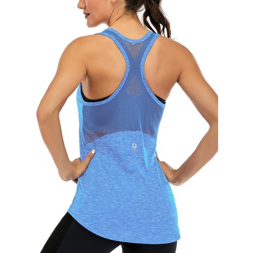 ICTIVE Women's Workout Tank Top - Mesh Racerback, Sleeveless Yoga & Gym Activewear, Light Blue M