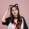 Black Cat Ears Headband Hairband, Cute Animal Ears Headband, Soft Plush Cat Ear Headwear Hair Hoop for Halloween Cosplay Cat Costume Make Up Washing Face