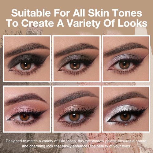 Kaely 6 Colors Mini Eyeshadow Makeup Palette for Women Natural Looks, Black Dark Smoky Grey Nude Pink Rose Champagne Gold Pearl White Glitter Shimmer Eye Shadow Palette Built in Mirror Travel Size 03