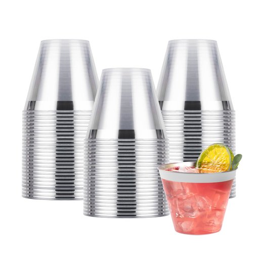 Goodluck 50PCS 9oz Plastic Cups for Party, Disposable Silver Plastic Cups, Plastic Cocktail Glasses for Wedding Thanksgiving, Christmas, and Parties