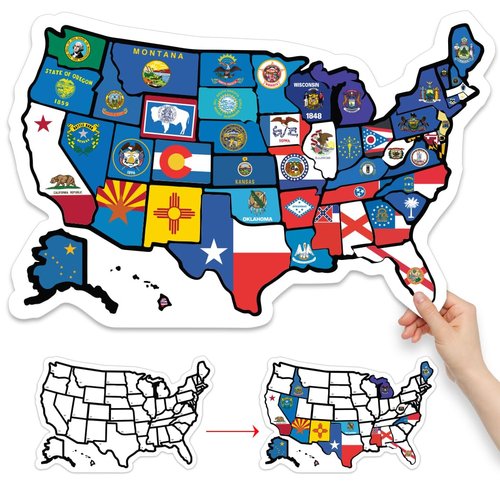 RV State Sticker Travel Map - 11" x 17" - USA States Visited Decal - United States Non Magnet Road Trip Window Stickers - Trailer Supplies & Accessories - Exterior or Interior Motorhome Wall Decals