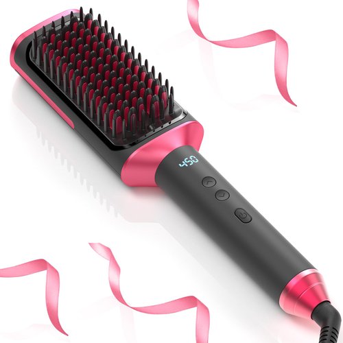 TUIREL Hair Straightener Brush Ionic Hair Straightening Brush Flat Iron for Women with 14 Temps Settings, Anti-Scald Heated Straightening Comb 20s Fast Heating & Dual Voltage for All Hair Types