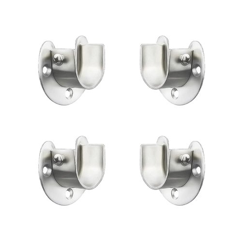 FYTRONDY Stainless steel Wardrobe Closet Rod Bracket, U-Shaped Open type Socket bracket, Shower Curtain Rod Pole End Supports Sockets Flange (1 INCH, 4 PACK)