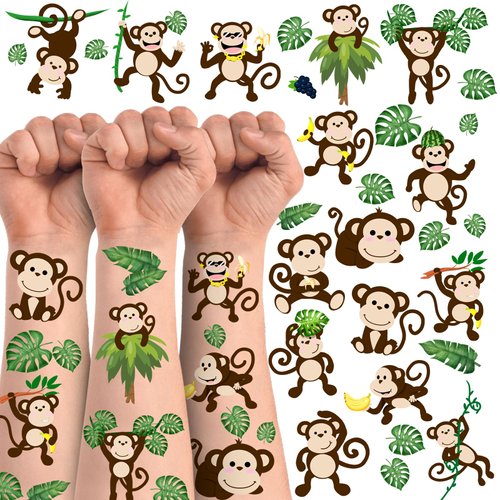 Jungle Monkey Temporary Tattoos,12 Sheets 60 Pieces Jungle Monkey Themed Tattoos Stickers Party Decoration Supplies Party favors for Kids Adults
