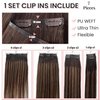 Human Hair Clip in Extensions Ombre Brown Highlights 16 Inch 7 Pcs Seamless Clip in Hair Extensions Real Human Hair Double PU Weft Natural Silky Clip on Straight Hair 100G