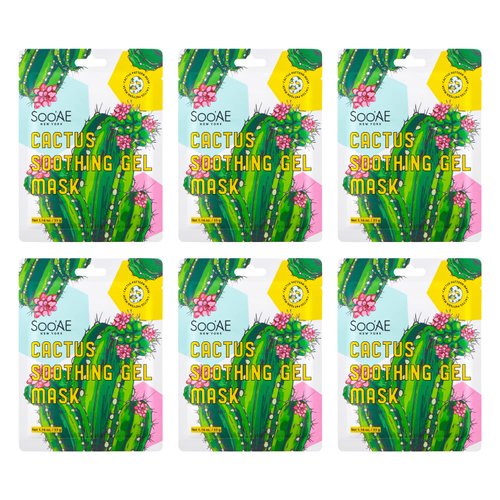 SOO’AE Cactus Soothing Gel Face Mask 6 PCS Hydration Soothing Moisturizing Plumping Balancing Facial Mask