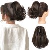 Flufymooz Ponytail Extension, 8 inch Short Claw Ponytail Extension Wavy Curly Jaw Clip in Pony tails Hair Extension Natural Synthetic Hairpiece for Women (Dark Chocolate Brown)