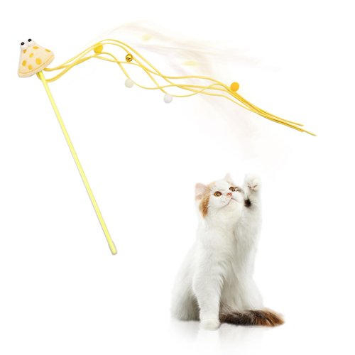 WishLotus Cat Interactive Toy, Cute Cartoon Shaped Plush Cat Toy, Cat Wand Toy with Bell and Colorful Plush Ball, Cat Stick Toy for Kittte Cat Relieve Boredom Increase Interactivity (Yellow)