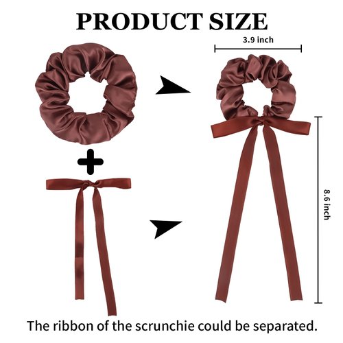 ACO-UINT 6 Pack Hair Scruchies for Women, Bow Silk Scrunchies Cute Scrunchies with Ribbon for Girls, Bow Hair Ties Hair Ribbon Hair Accessories for Women Girls