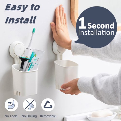 TAILI Suction Cup Toothbrush Holder, No Drilling Removable Waterproof Suction Holder for Bathroom and Kitchen Accessories, Razor Holder for Shower, Electric Toothbrush Toothpaste Holder