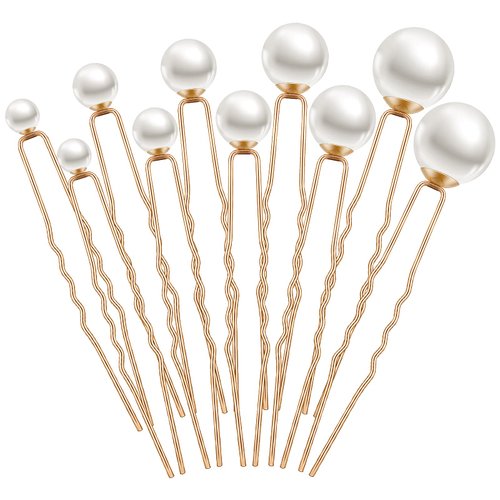 Charonle 32 Pieces Wedding Pearl Hair Pins Bridal Pearl Rhinestone Hair Pins Hair Accessories U Shape Barrette for Bride Bridesmaid Women(Gold)