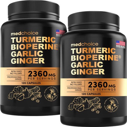 4-in-1 Turmeric and Garlic Supplements with Bioperine 2360 mg (240 ct) Turmeric Ginger Root Capsules with Garlic - Turmeric Curcumin with Black Pepper for Joint, Digestion & Immune Support (Pack of 2)