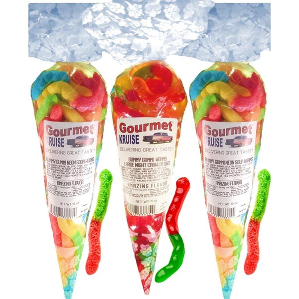 Gummy Worms (2) Neon Sour Worms (1) Worms Wild Fruit Assorted (NET WT 31 OZ) Gourmet Kruise Signature Gift Bags