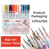 FSpronail 12 Colors Nail Art Pens Set Extra Fine 3D Nail Polish Pens Graffiti Nail Acrylic Paint Pens Drawing Painting Point Liner Pen for Halloween Christmas DIY Manicure Pens for Home & Salon