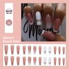 SINHOT Medium Coffin Press on Nails Ballerina Fake Nails Glossy Glue on Nails Gold Line Acrylic Nails with White Gradient False Nails Designs 24 pcs