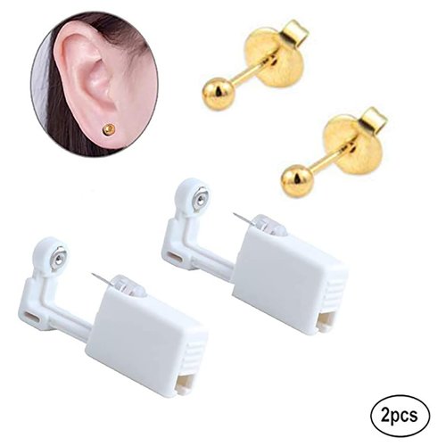 2 Pack Ear Piercing Gun Earring Disposable Ear Stud Gun Sterile No Pain Ear Piercing Gun (Gold)