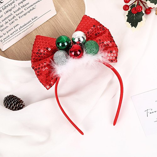 Totelux Christmas Bells Headband Sequins Bow Hair Band Red Green Hair Accessories for Women Girls Cosplay Christmas Headdress Decoration Party Supplies Gift