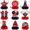 Leyndo 9 Pcs Red and Black Table Decorations Honeycomb Centerpieces Birthday Table Decorations Red Black Centerpieces for Tables Party Supplies Table Topper Sign for Adults
